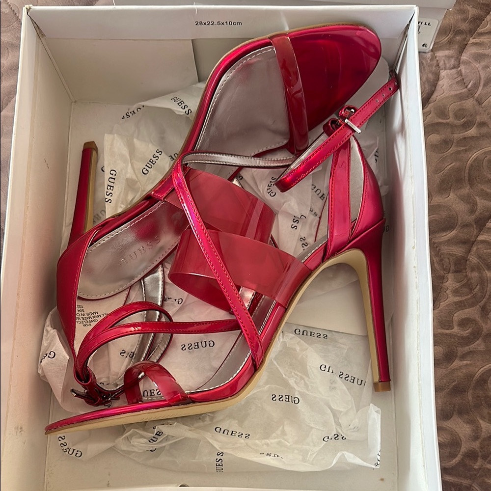 GUESS Women's Red Strappy Heels